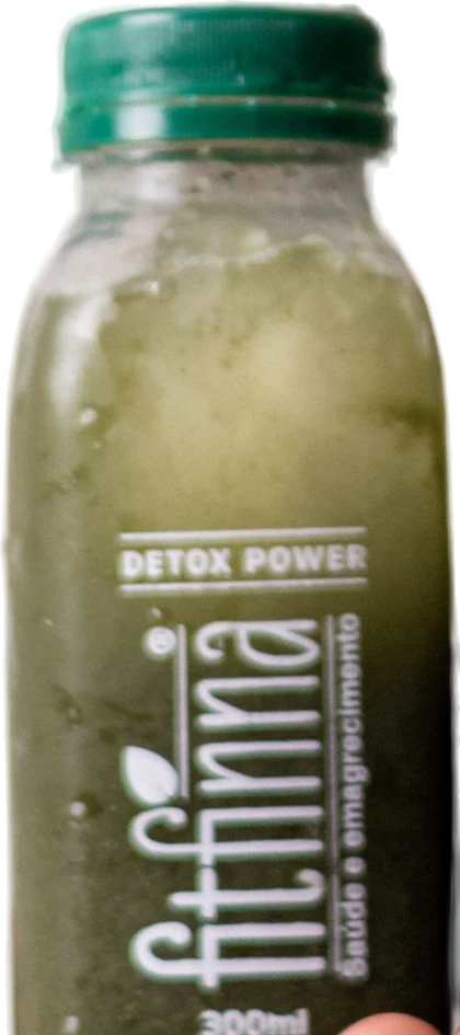 Garrafa Fitfinna Detox Power de suco verde.